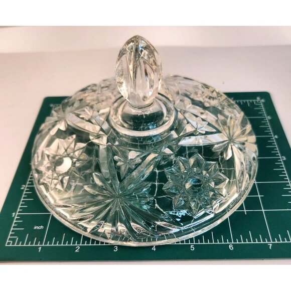 Vintage Crystal Glass Candy Dish With Lid Star Of David Fan Pattern Anchor Hocki - Picture 3 of 7